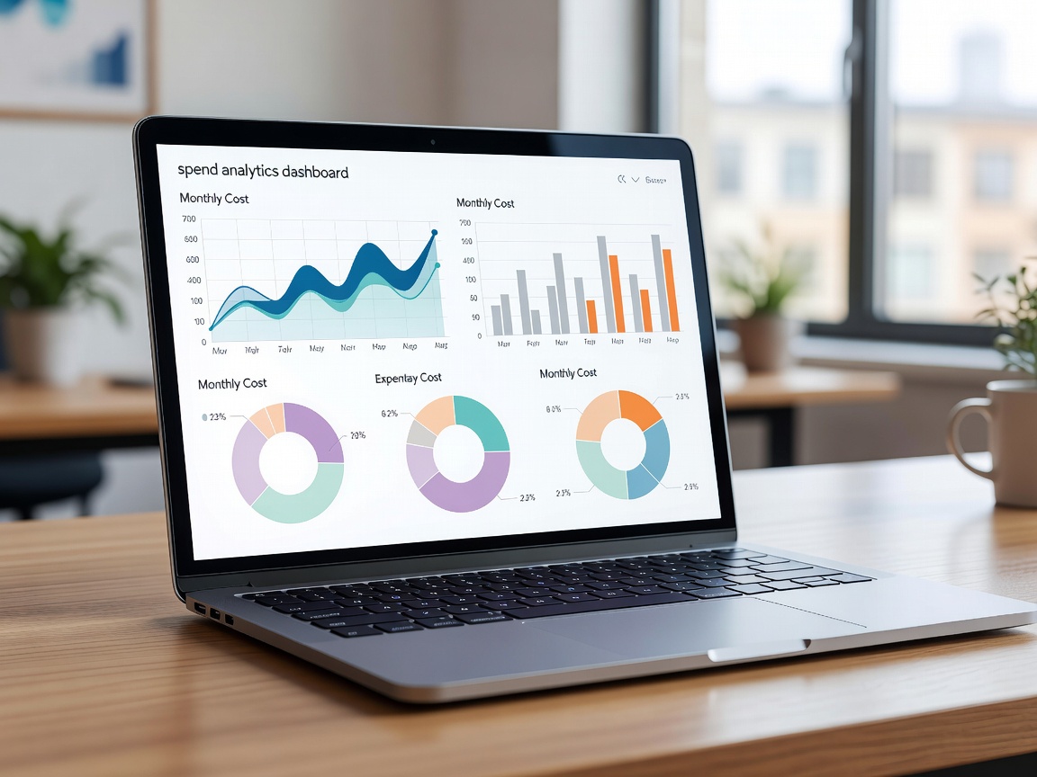 Laptop mit einem Analyse-Dashboard und monatlichen Kostendiagrammen